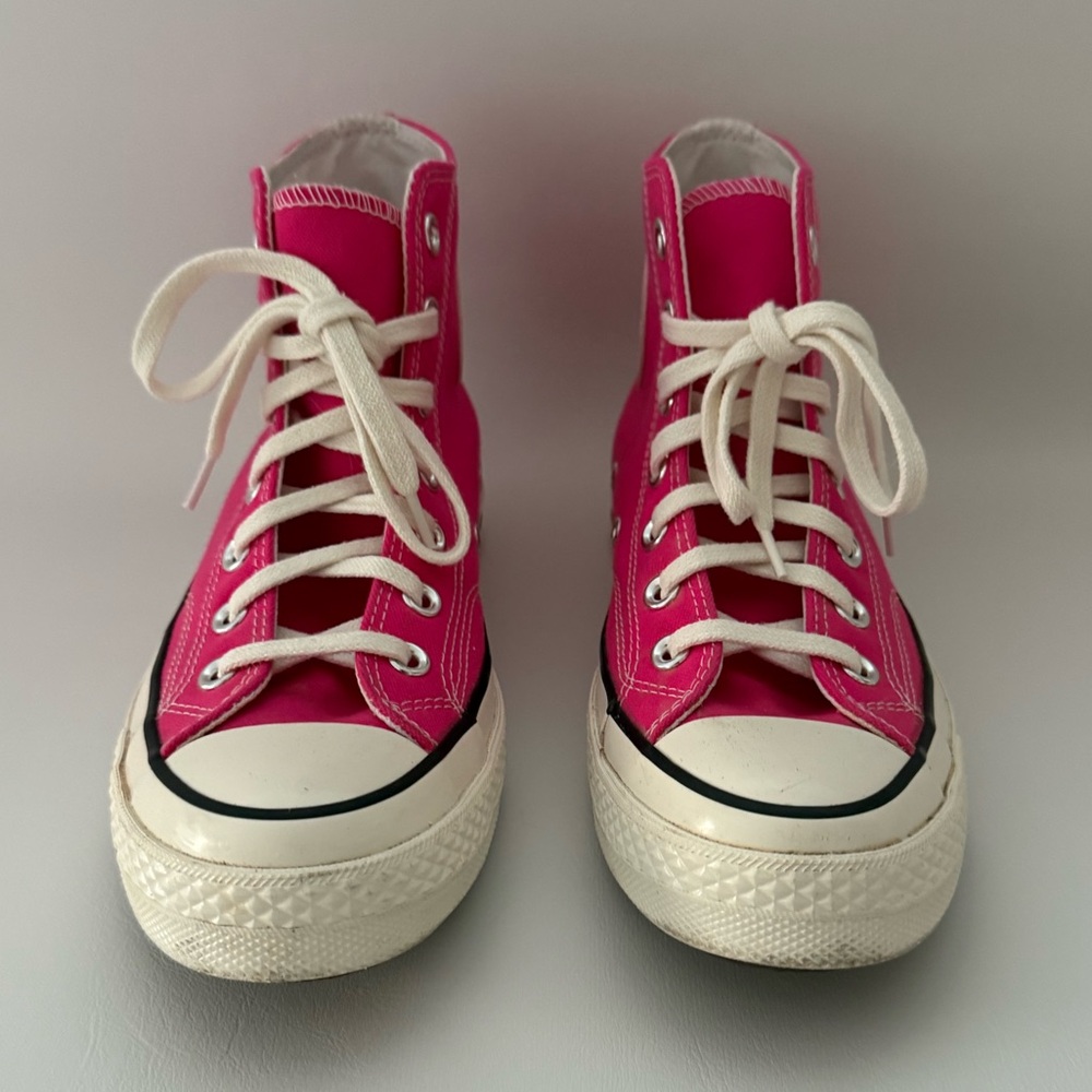 Hot Pink High-Top Canvas Sneakers - Classic Lace-Up